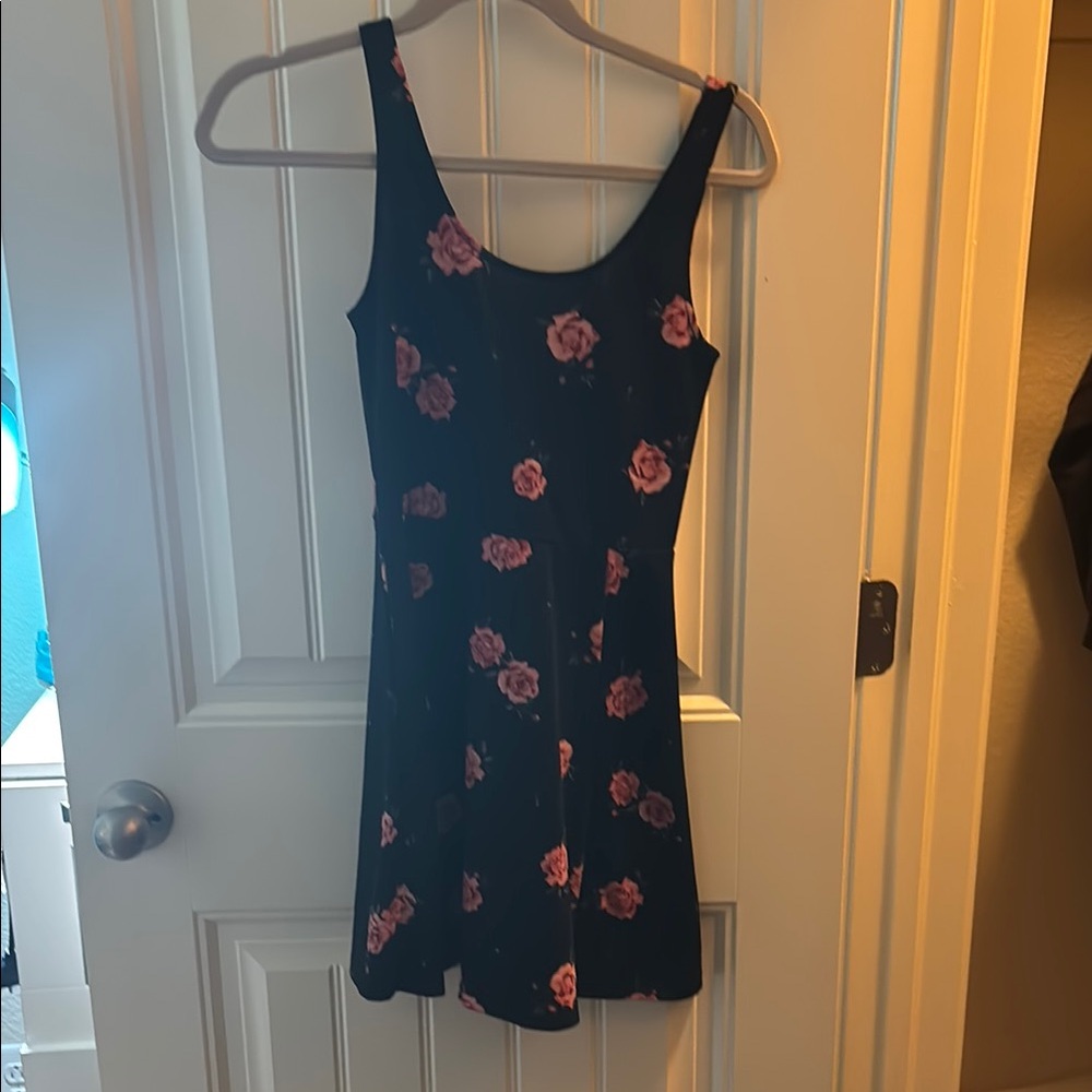 Divided Black and Pink Floral Mini Dress